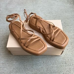 Loeffler Randall Beau Leather Flatform Ankle Wrap Sandal, Brown, size 8